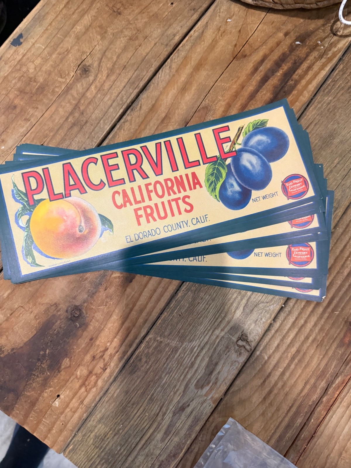 20 NOS Vintage Placerville CA Fruit Crate Labels Earl Fruit Co Original Package