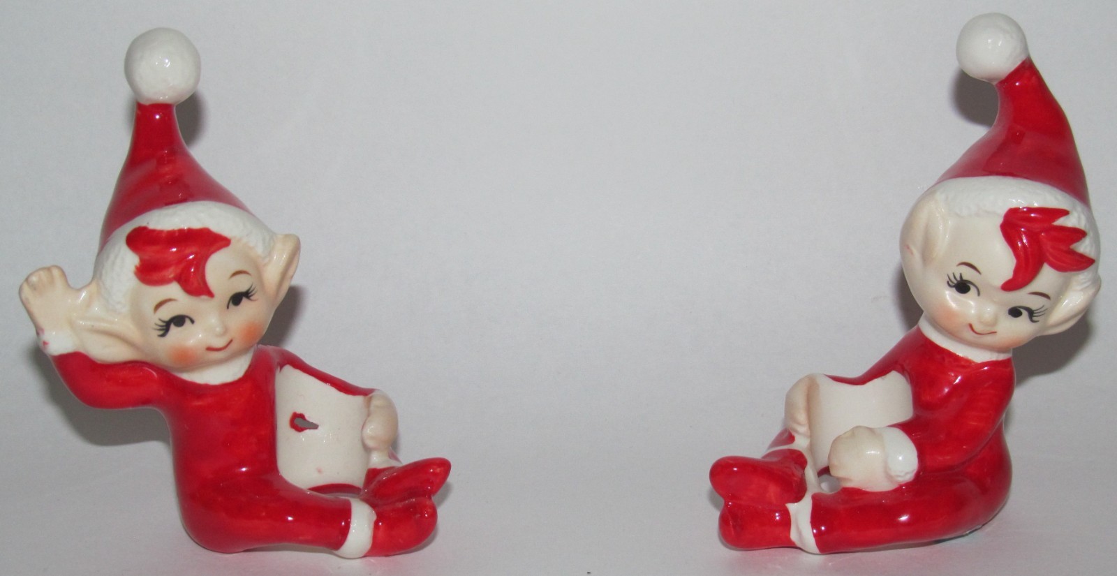 Vintage Elf Candle Huggers Christmas Figurines Pair of Elves Made in Japan