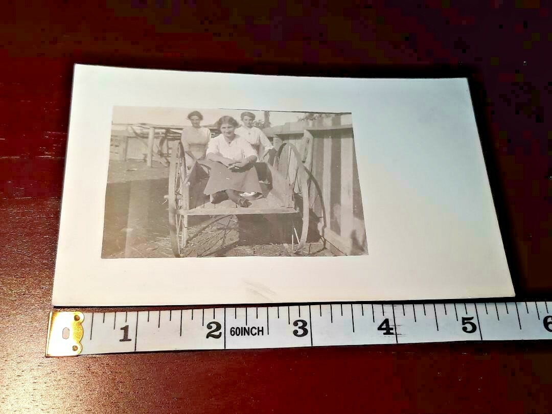 Vintage Ladies Sitting In A Wagon Outside Home RPPC Photo Postcard ~ Ships Free