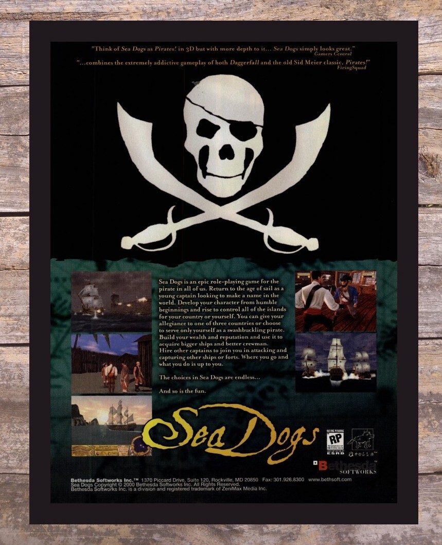 Sea Dogs Framed Pirates RPG PC Video Game Art 2000 Vintage Print Ad Poster