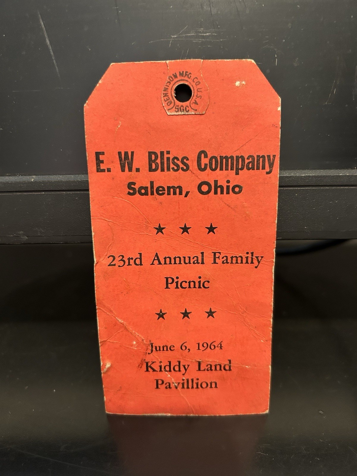RARE 1964 E. W. BLISS SALEM OH FAMILY PICNIC TICKET IDORA PARK YOUNGSTOWN OHIO