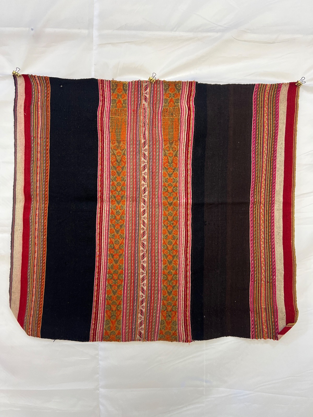 Vintage Peruvian Aguayo Handwoven Wool Andean Blanket Folk Art Indigenous S98