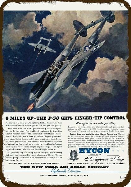 1944 Lockheed P-38 Lightening Fighter Airplane DECORATIVE REPLICA METAL SIGN