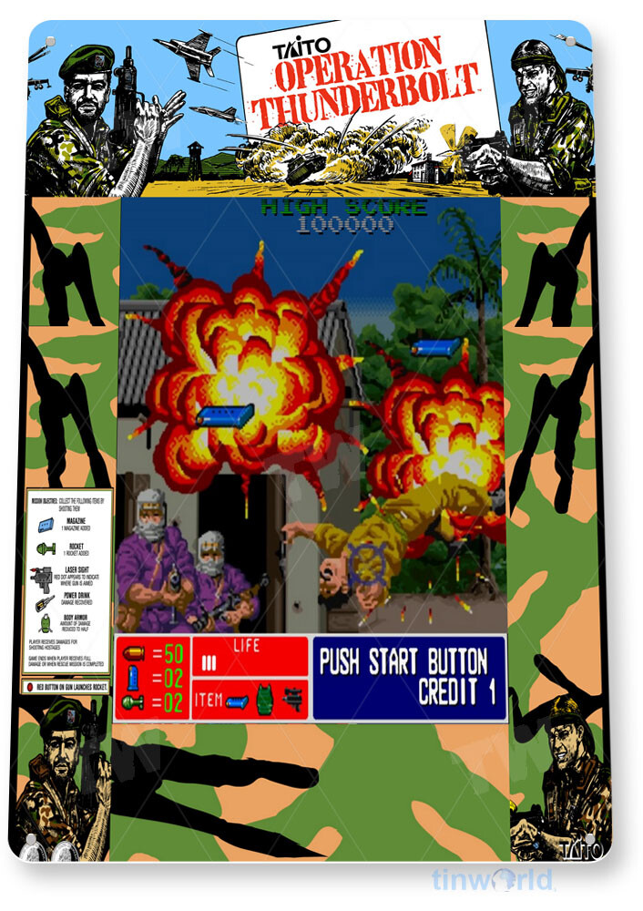 TIN SIGN Operation Thunderbolt Arcade, Retro, Console, Marquee, Game Decor, C491