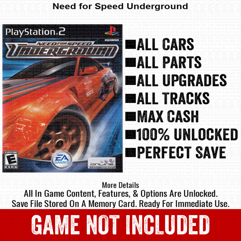 Need for Speed Underground 100% PS2 Memory Card All CHEATS ITEMS