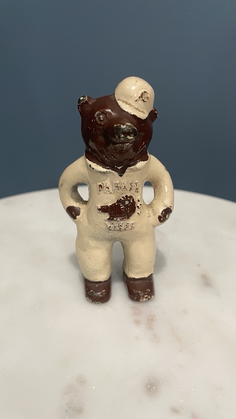 Vintage Antique Parker Vises Cast Iron Bear Advertising Paperweight Figurine
