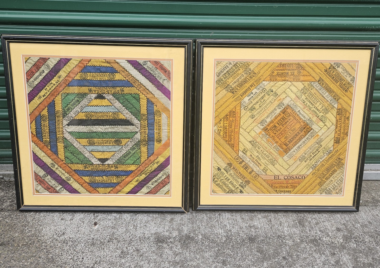 Pair of Framed 1800's Vintage Antique Silk Cigar Bands Folk Art  LOCAL PICKUP