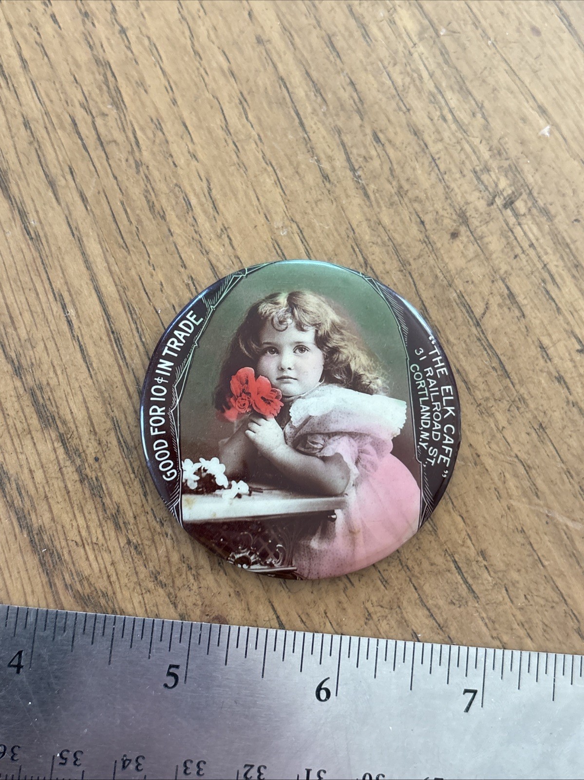 Rare Early Advertising Good For Trade Pocket Mirror The Elk Cafe Cortland NY Cel