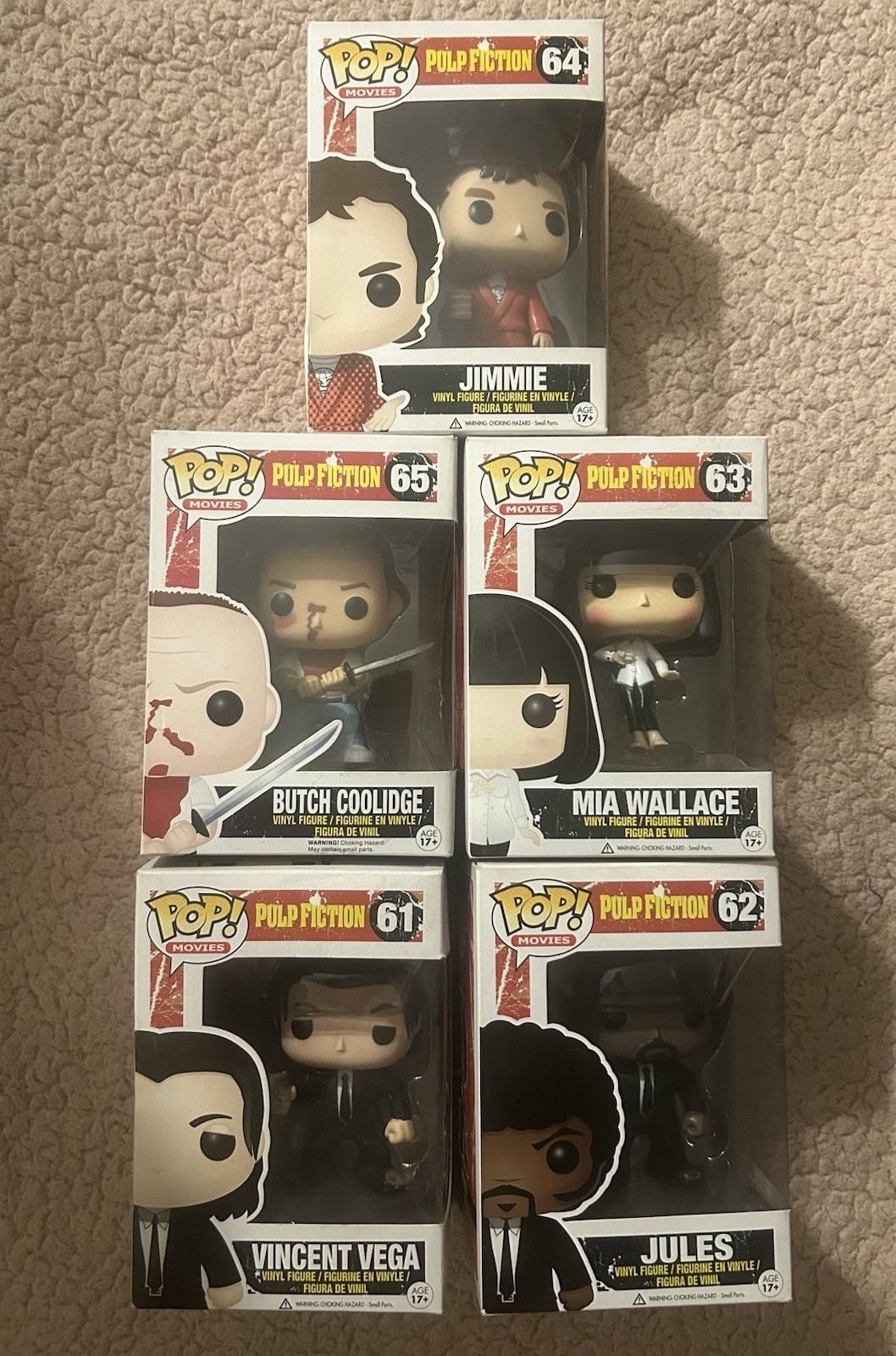 Funko Pop Movies Pulp Fiction Lot of 5 Jules, Vincent, Mia,  Butch and Jimmie
