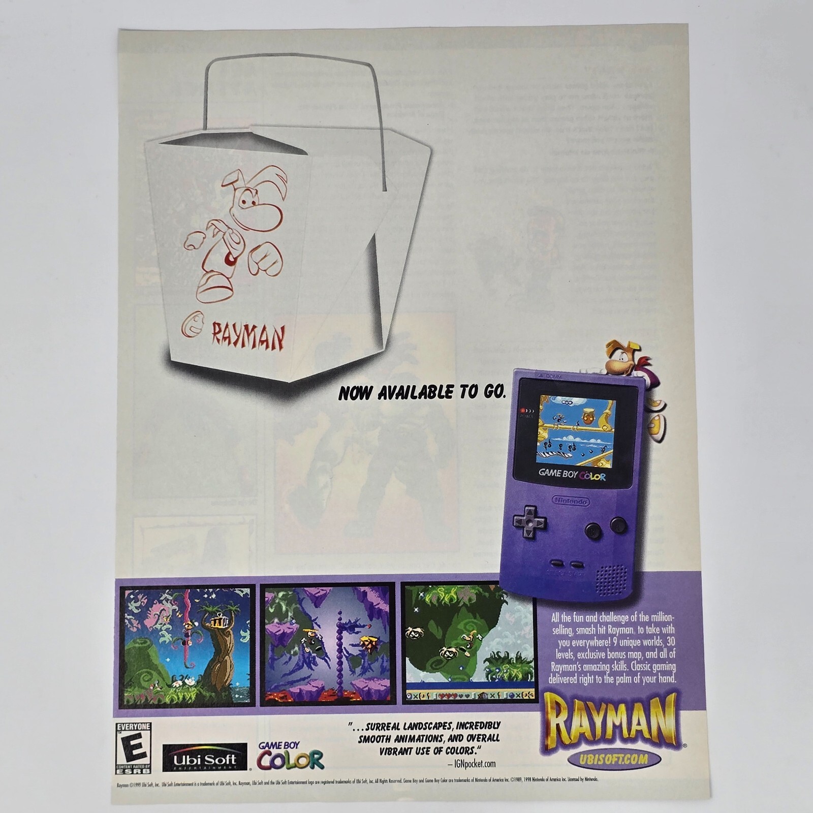 Rayman Nintendo GameBoy Color Ubisoft To Go Print Ad/Poster Official Promo Art