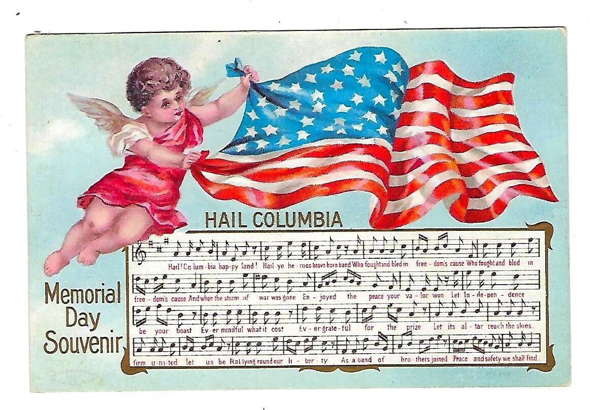 Early 1900's Memorial Day Postcard Cherub Waving Flag 