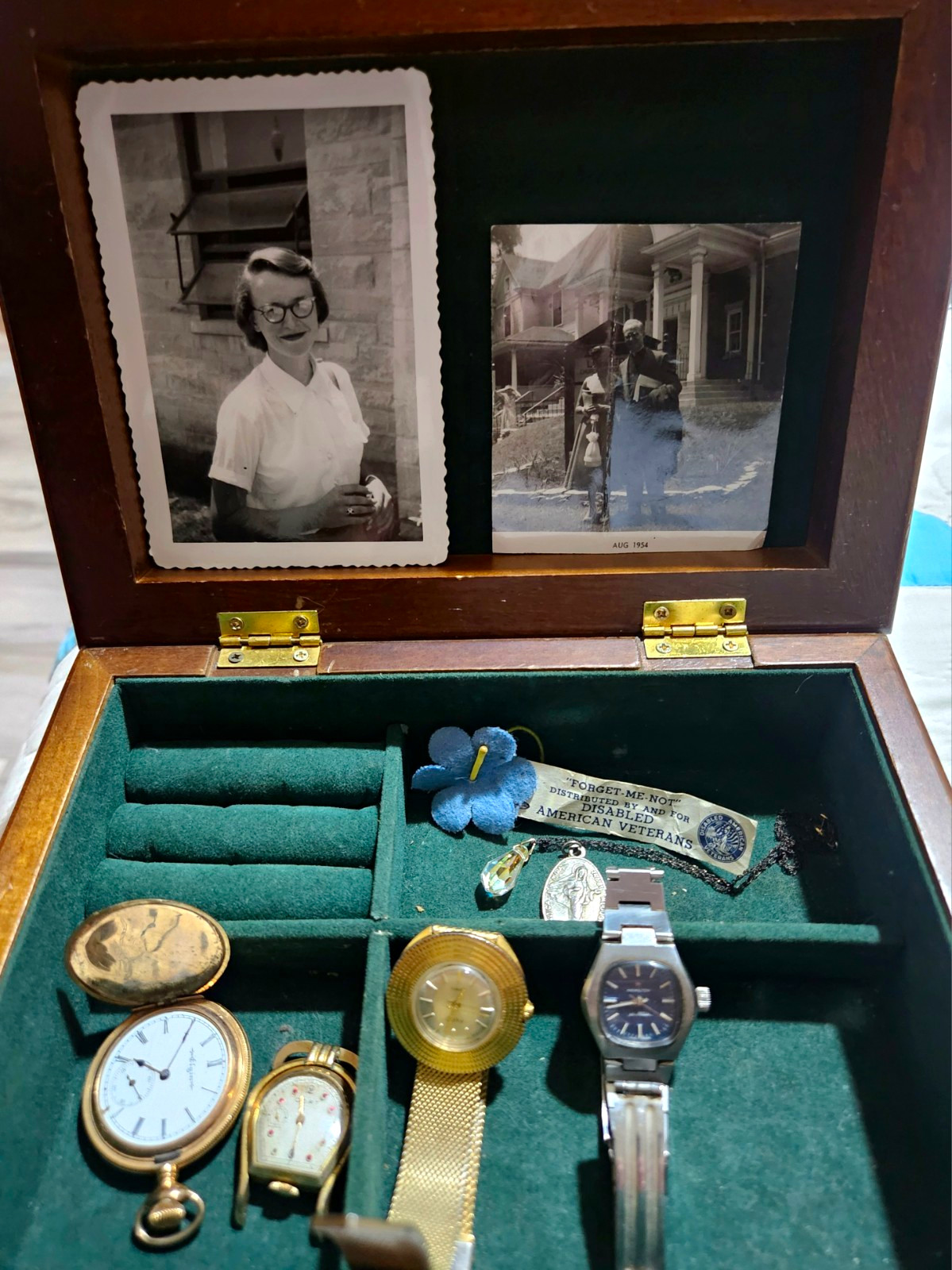 Vintage Estate Lot  Elgin Pocket Watch, Hamilton, Cort, Timex, Wood Box Photos