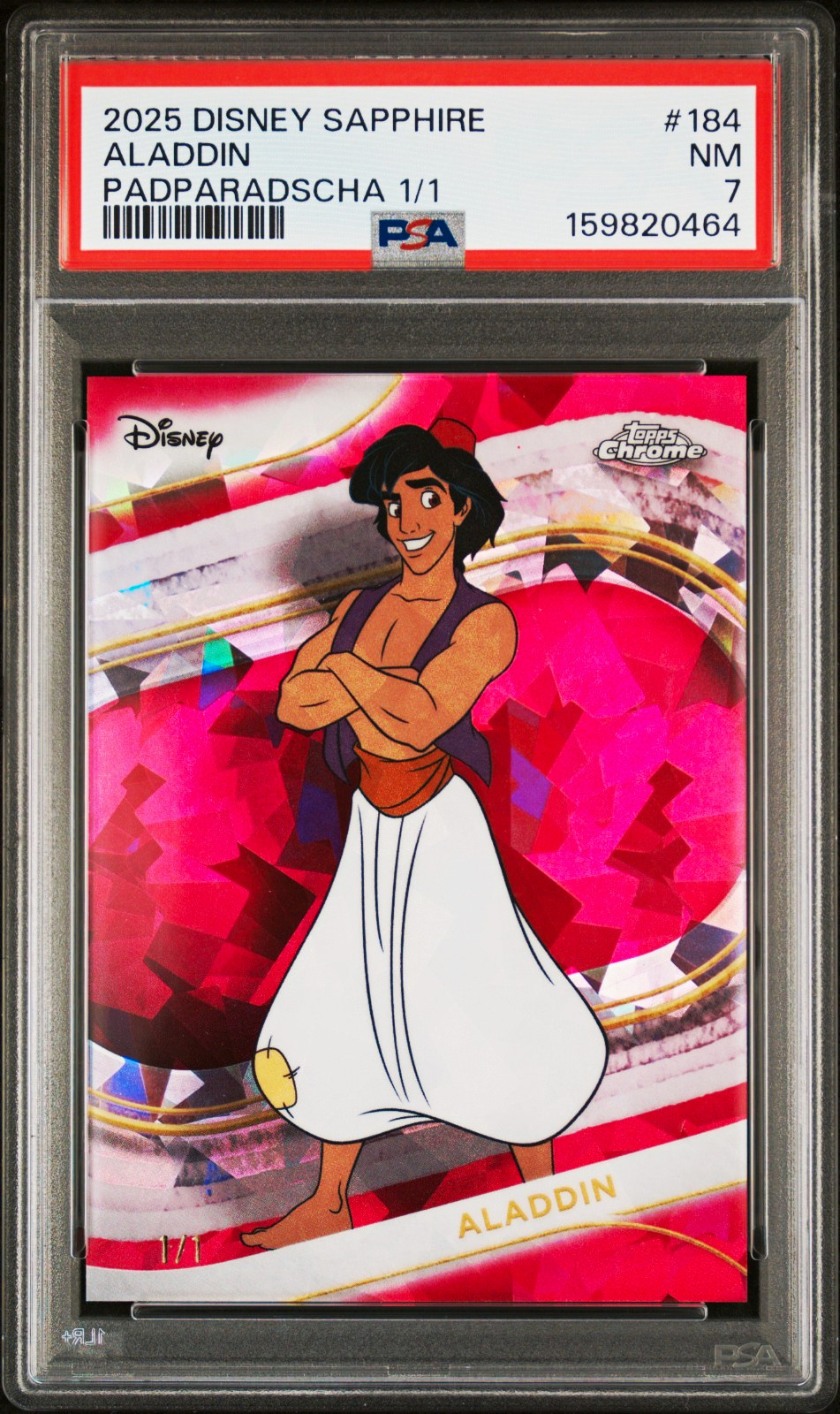Topps 2025 Disney Sapphire Aladdin #184 Padparadscha PSA 7 1/1