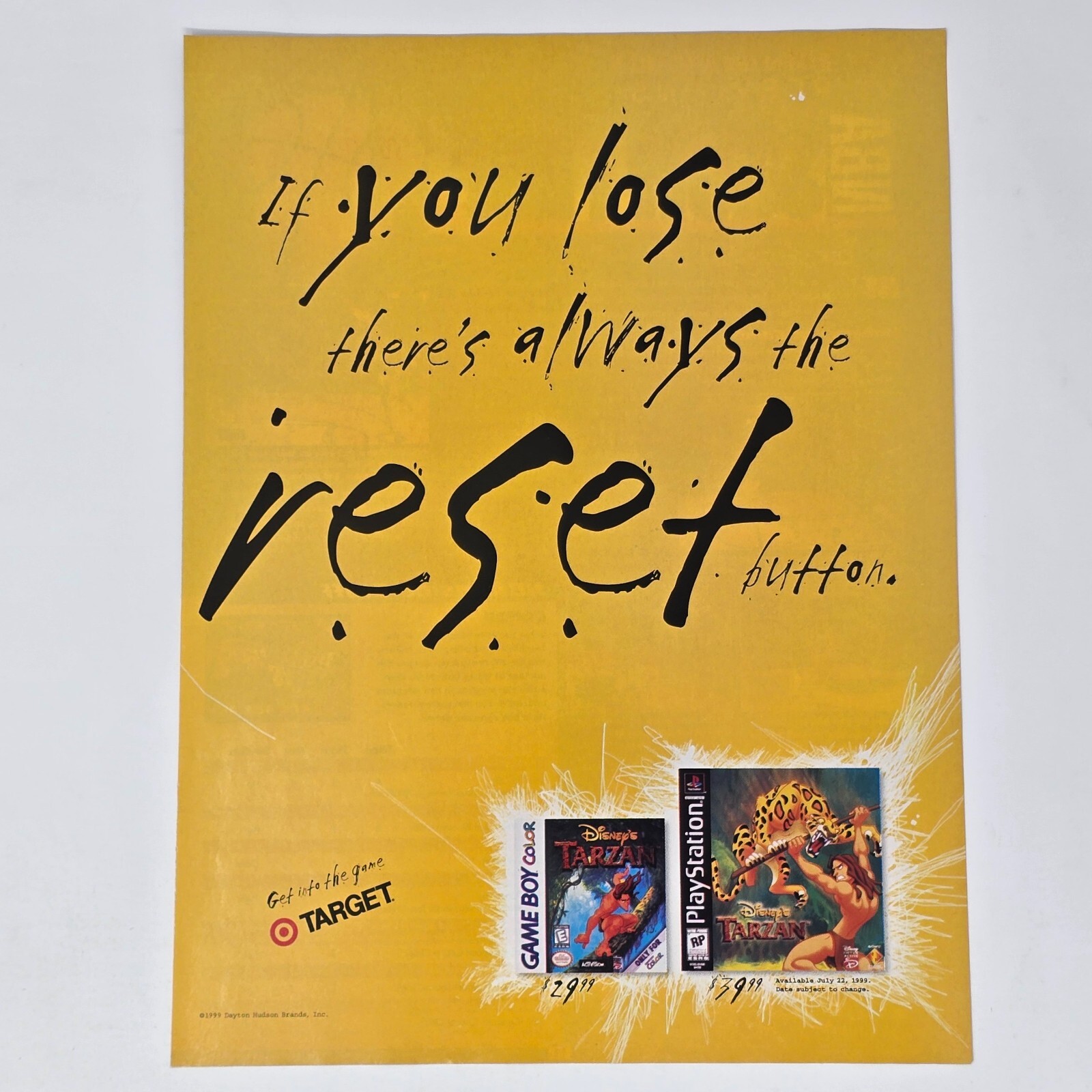 Tarzan PlayStation 1 PS1 GameBoy Color Target Reset Print Ad/Poster Promo Art