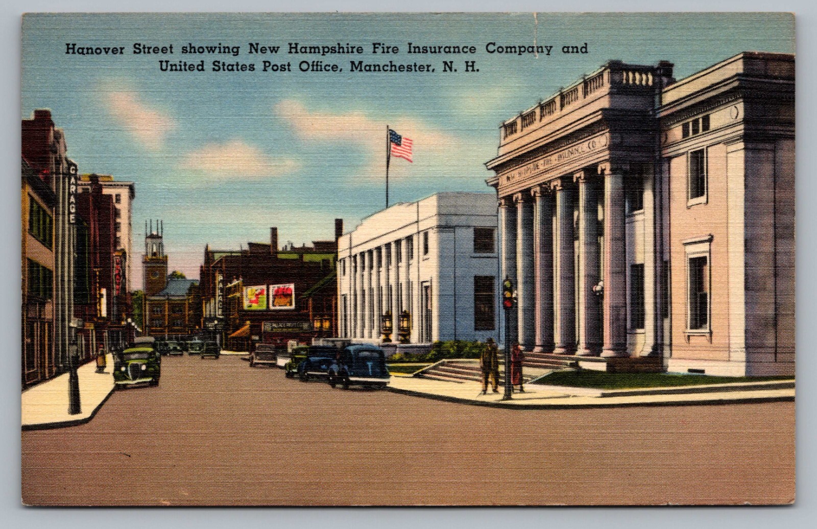 Manchester NH Hanover Street Cars Post Office Fire Ins Co Palace Postcard Vtg D7
