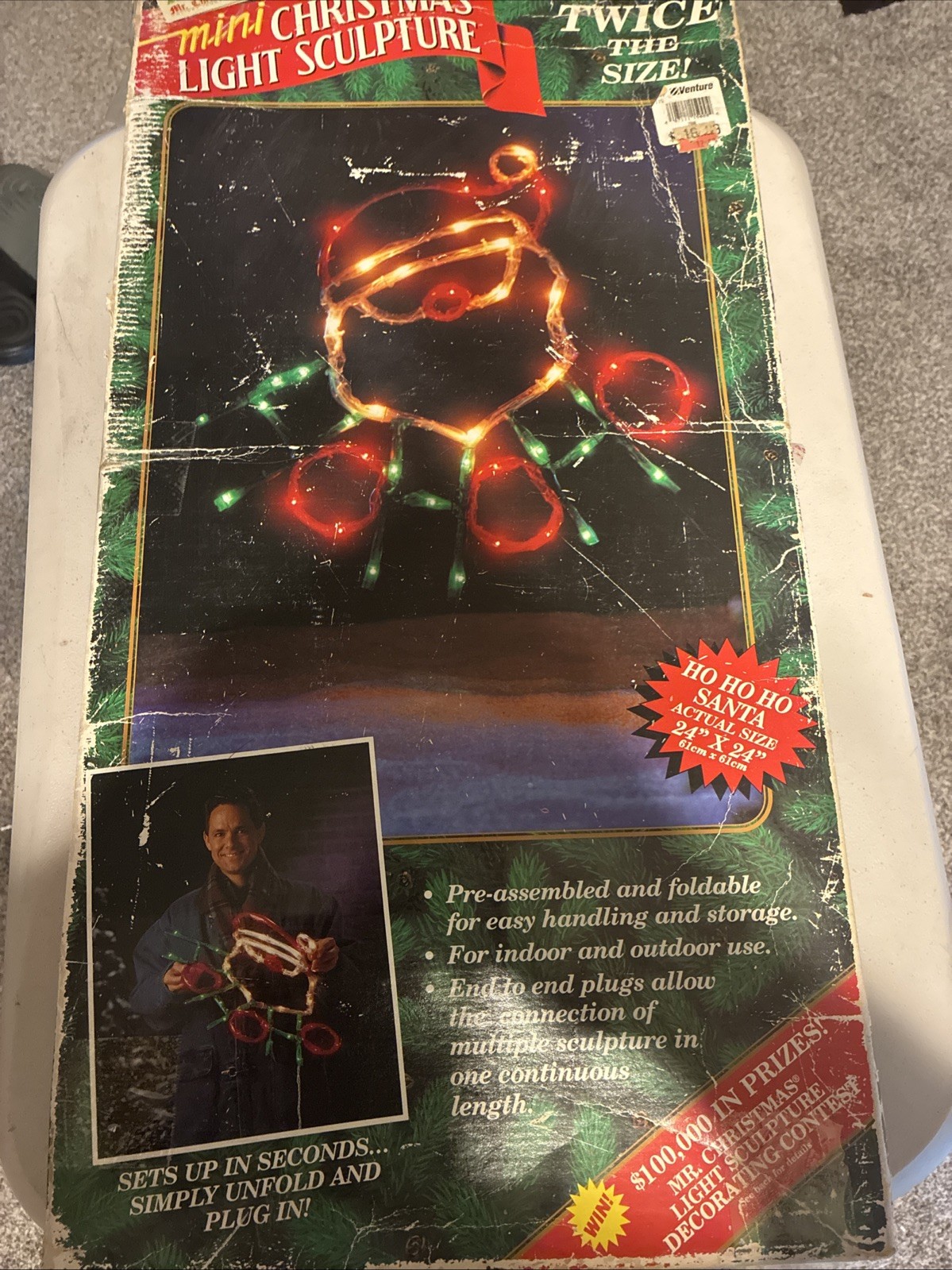 Vintage Mr Christmas Ho Ho Ho Santa Light Sculpture Decoration 24” X 24” 1994