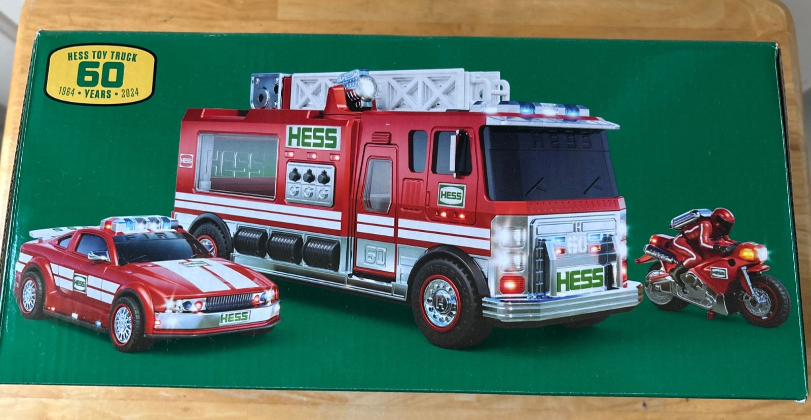 2024 Hess Toy Truck 60th Anniversary Fire Truck Car & Motorcycle NWT CHRISTMAS