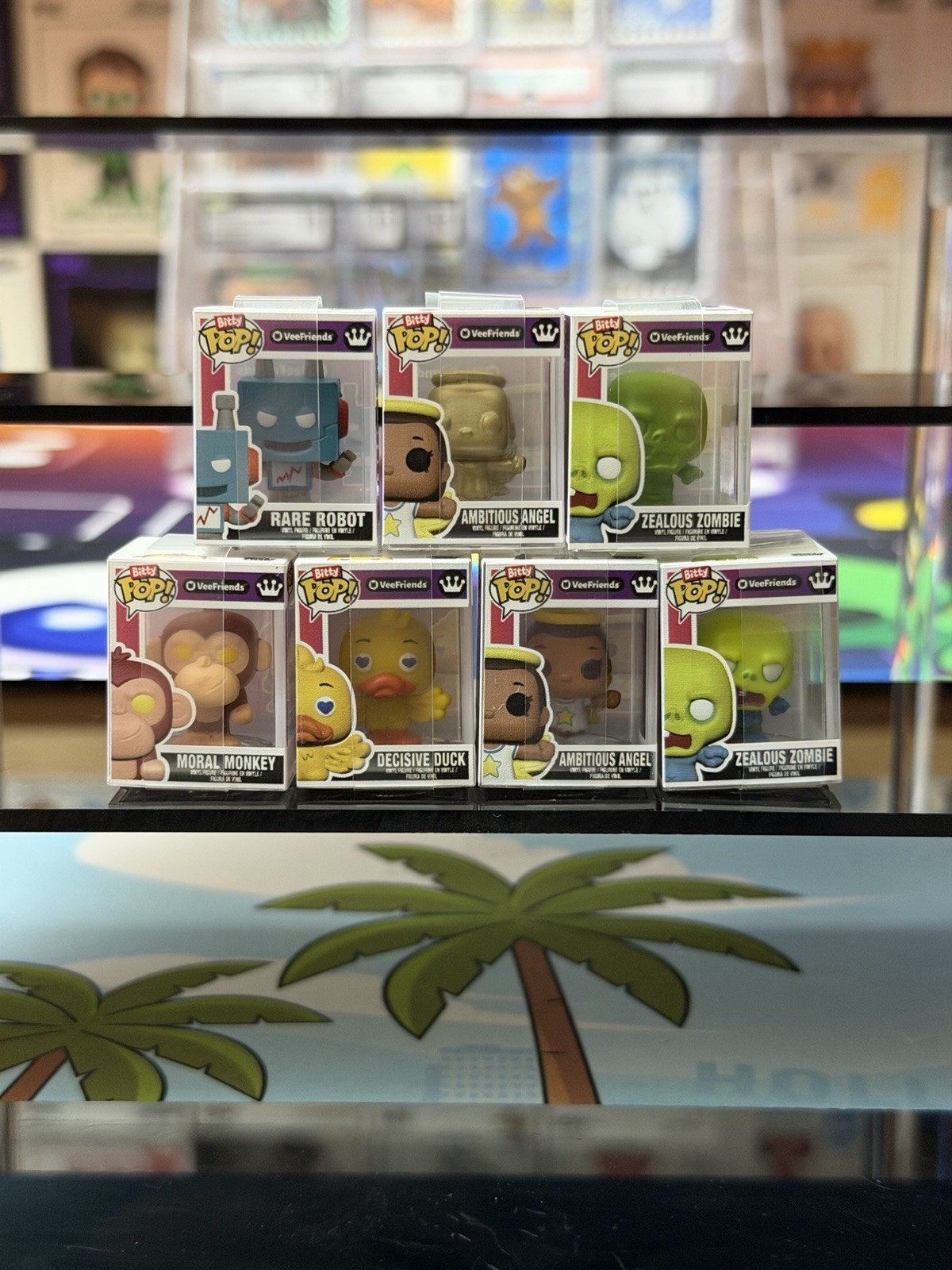 VeeFriends Funko Bitty Pop Full Set of 7 Rare Robot, Gold Angel & Zombie Chase