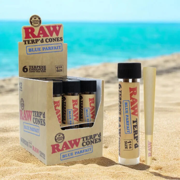 12 X RAW TERP'D ENHANCED CONES 🤩 BLUE PARFAIT 🤩 1 1/4 SIZE FULL BOX 72 CONES