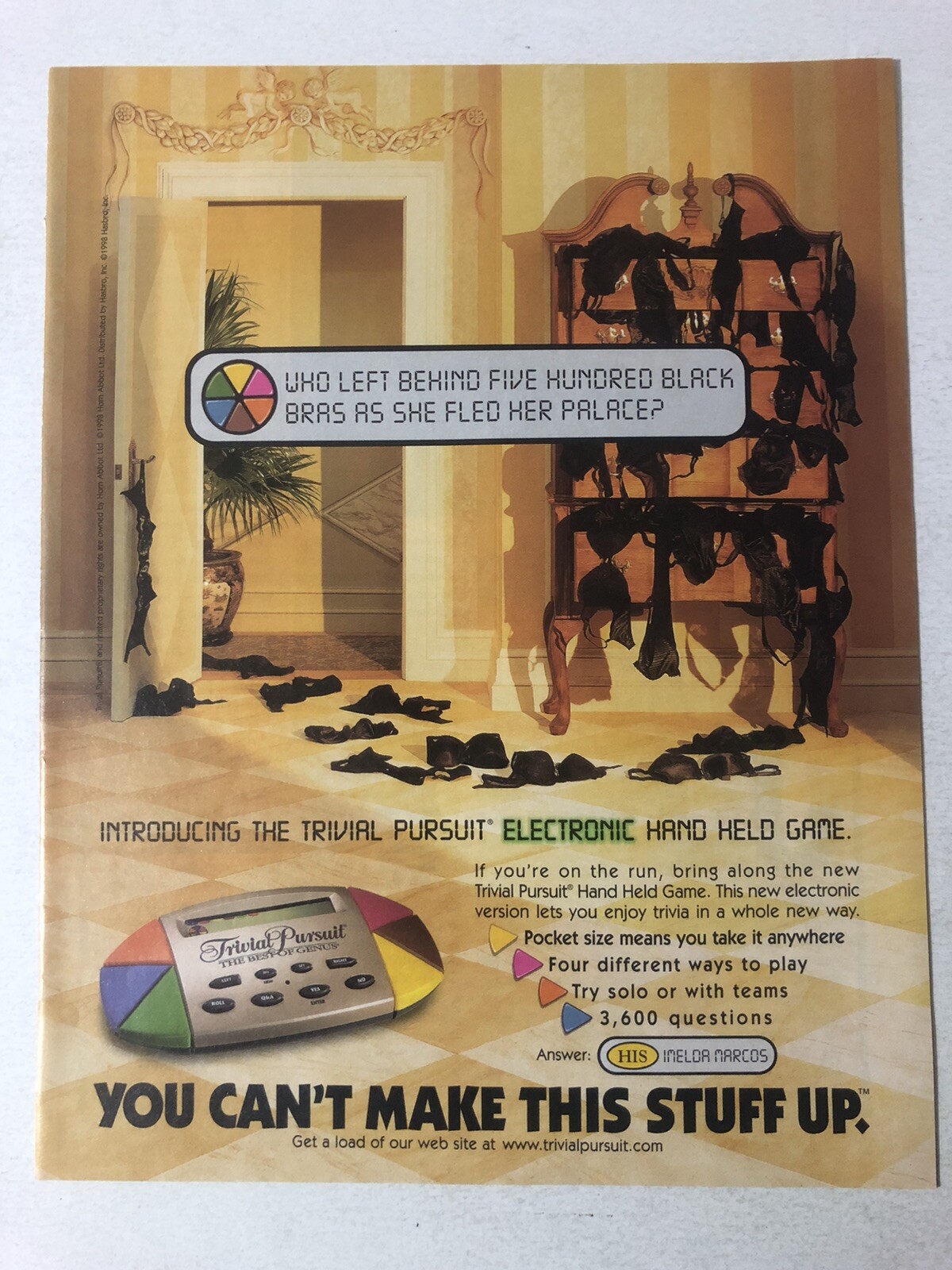 1998 Trivial Pursuit Electronic Handheld Game Vintage Print Ad pa24
