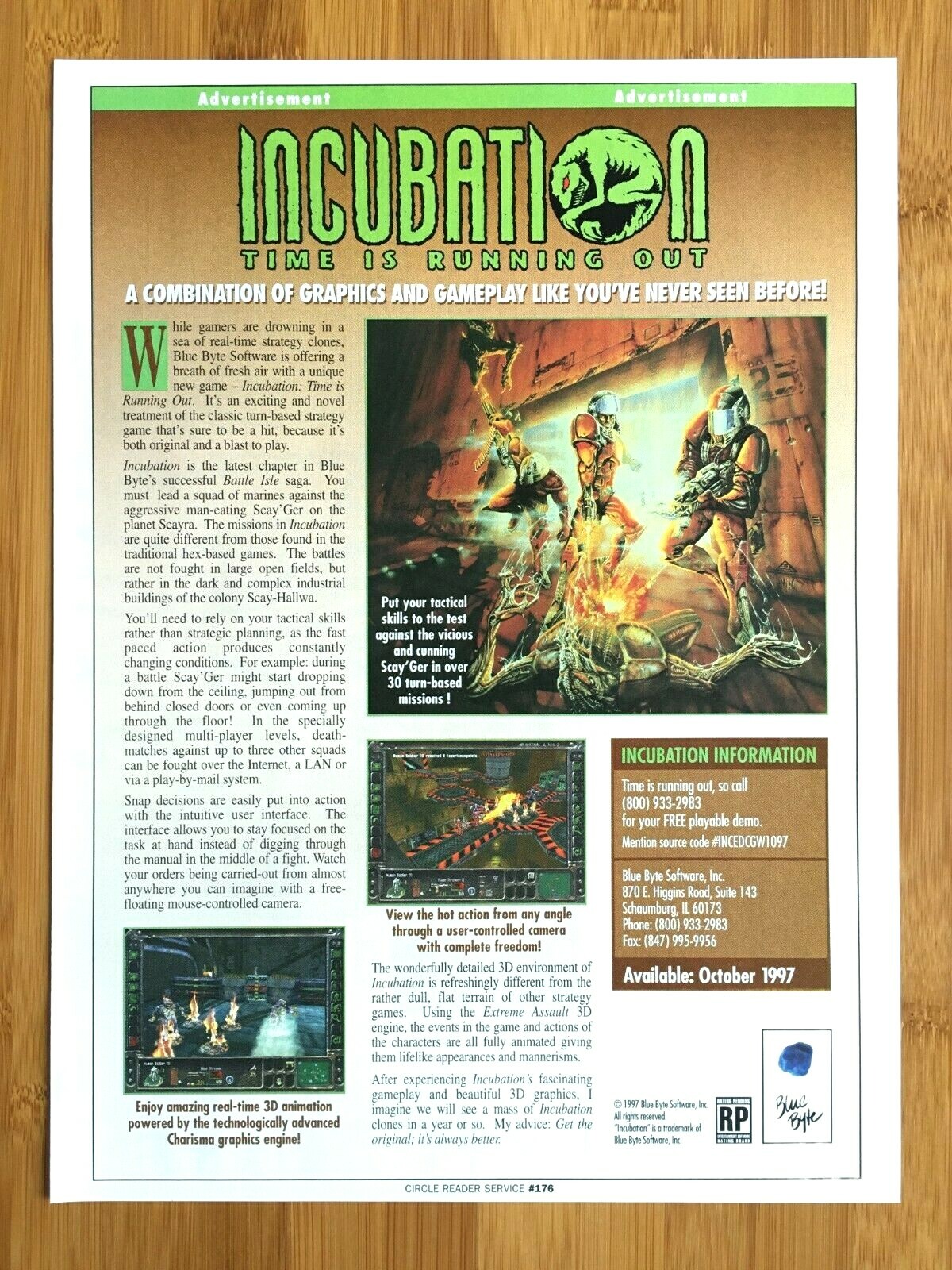 Incubation PC 1998 Vintage Video Game Print Ad/Poster Official Big Box Promo Art