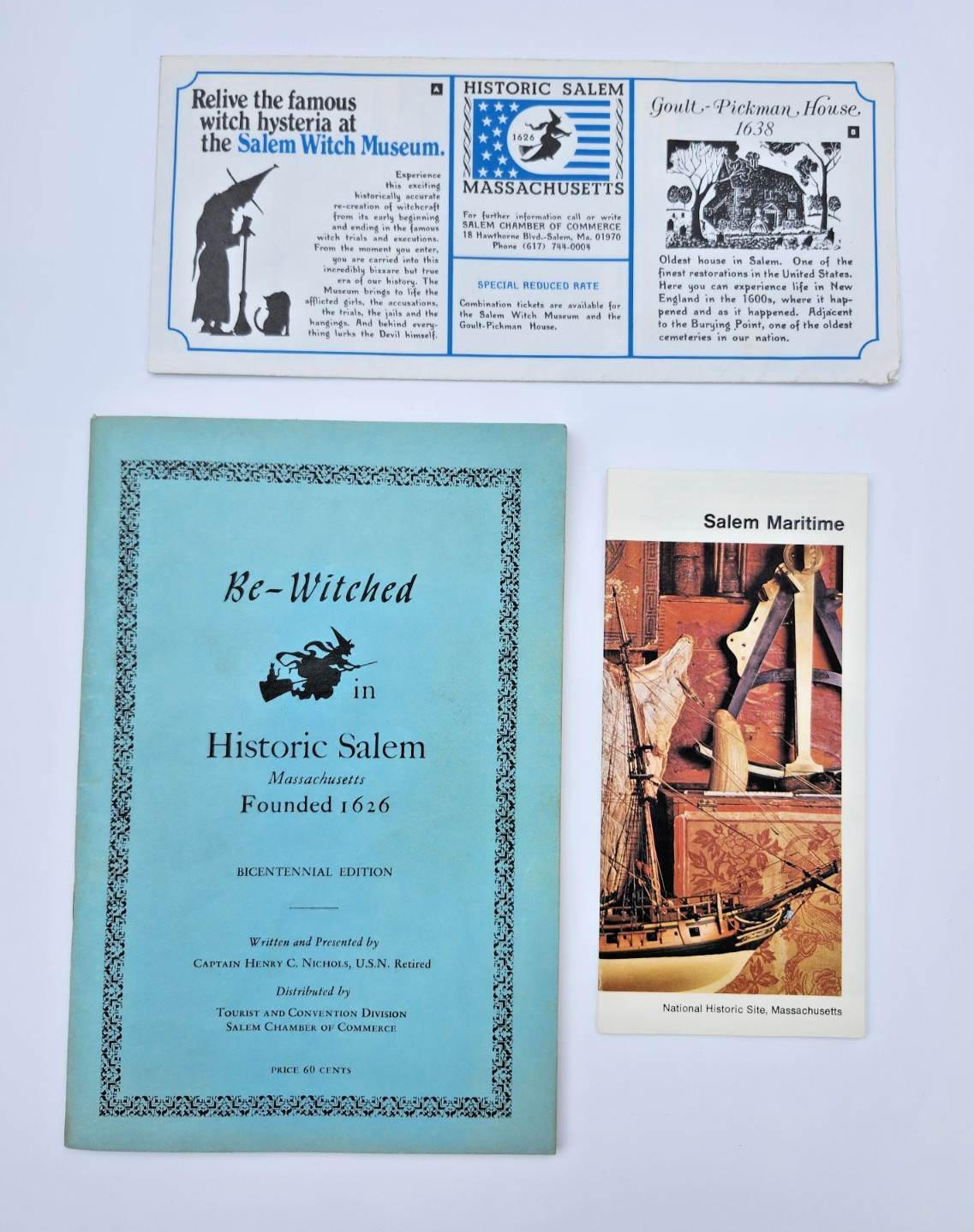 VTG 1976 Salem MA Bicentennial Brochure Ephemera Lot Witch Museum Map Maritime