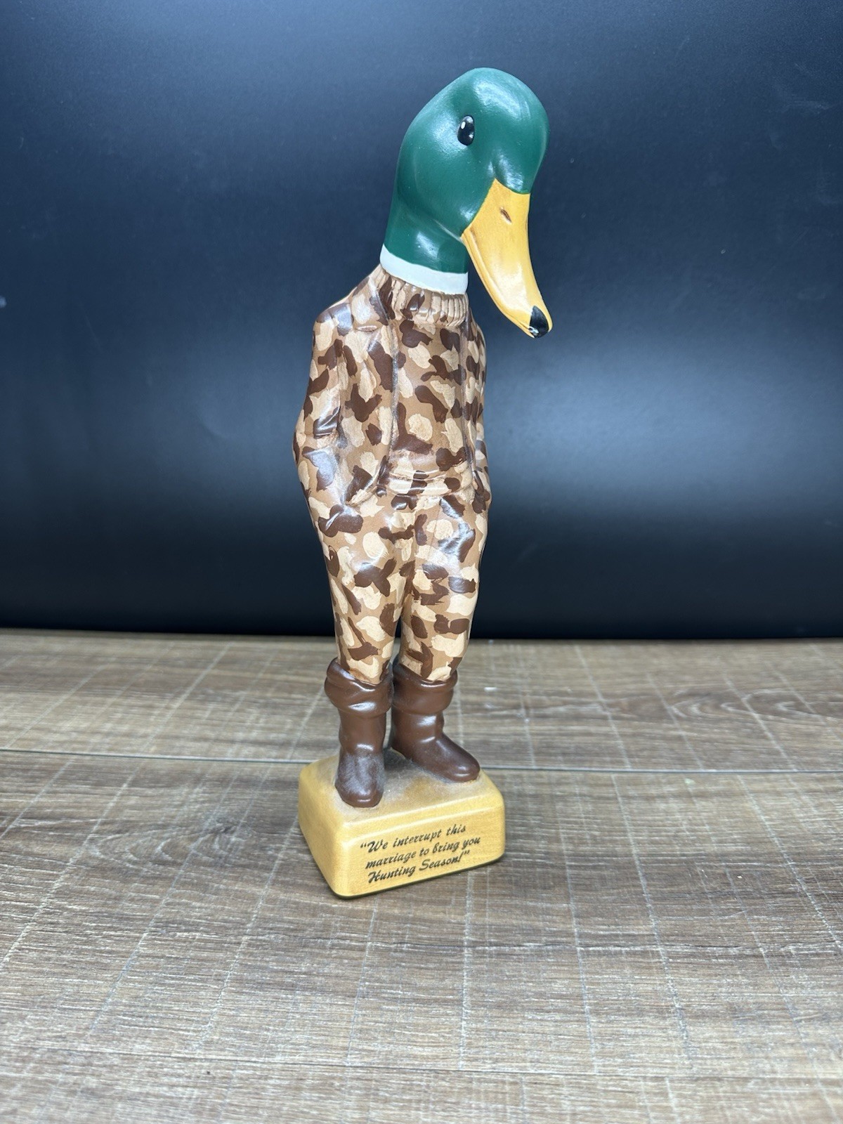 Vintage 1985 Ceramic Duck Hunter Figurine Camo Hunting Season Humor Statue 12”
