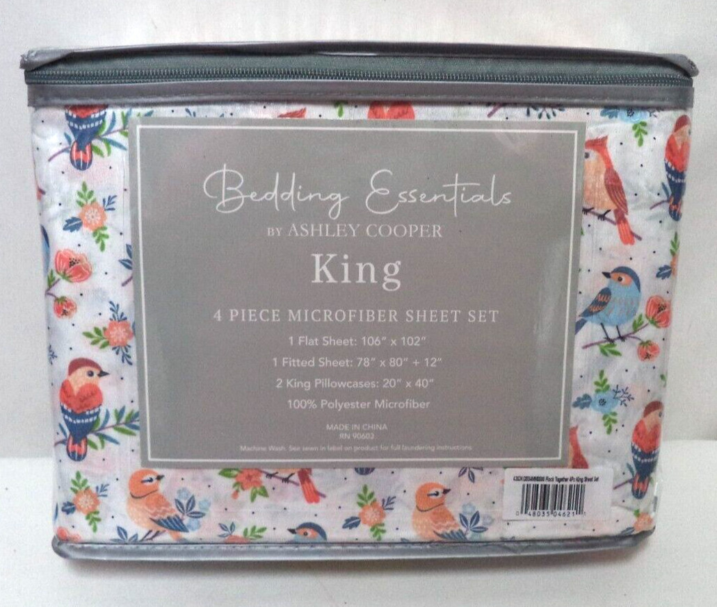 Ashley Cooper Birds of a Feather 4 piece Micro Fiber King sheet set NEW NWT