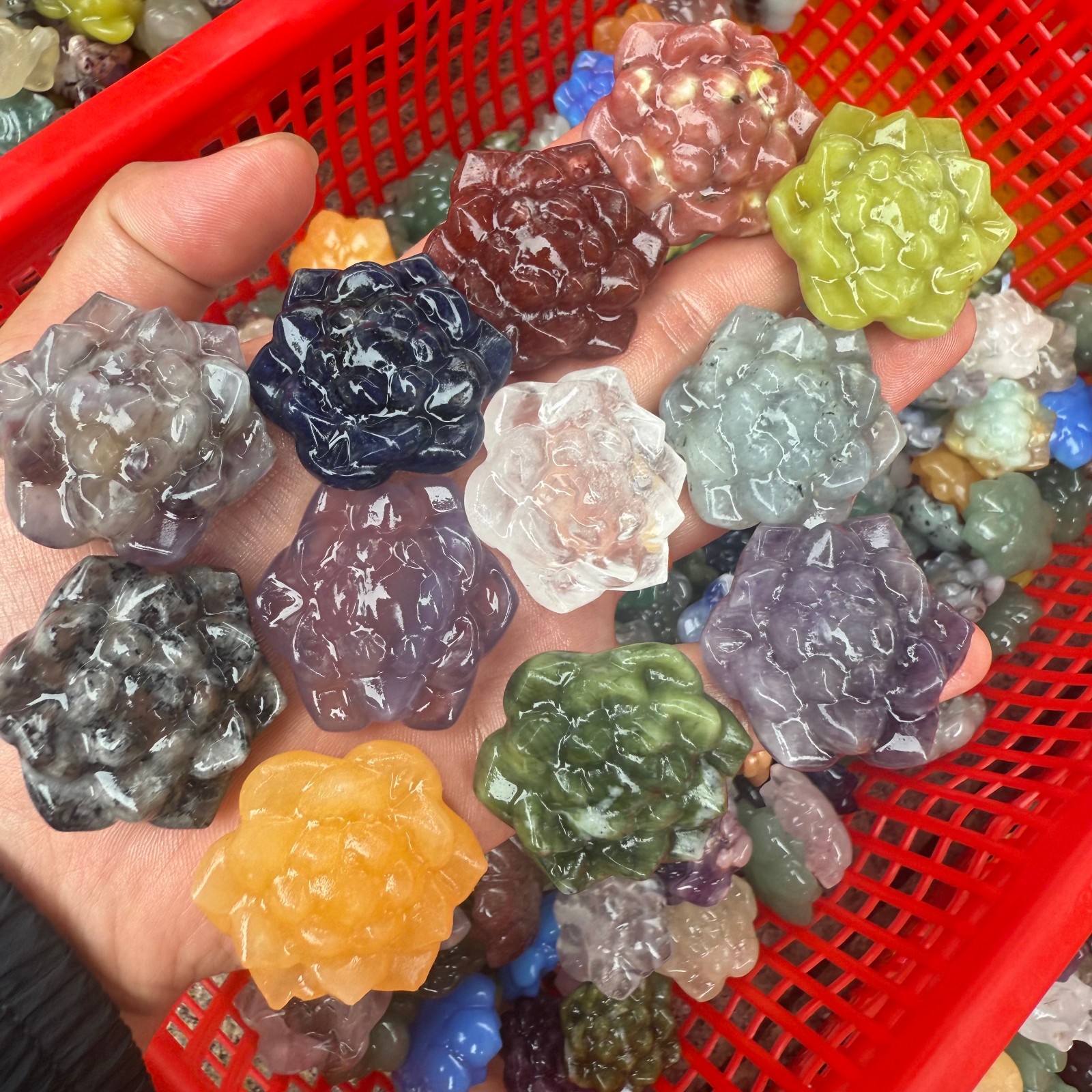 Natural Mixing quartz crystal carved Lotus flower Decor Gift random 5pc