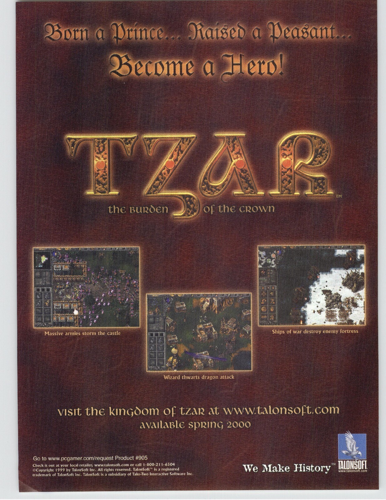 Tzar The Burden of the Crown PC 1999 Vintage Print Ad/Poster Authentic Game Art