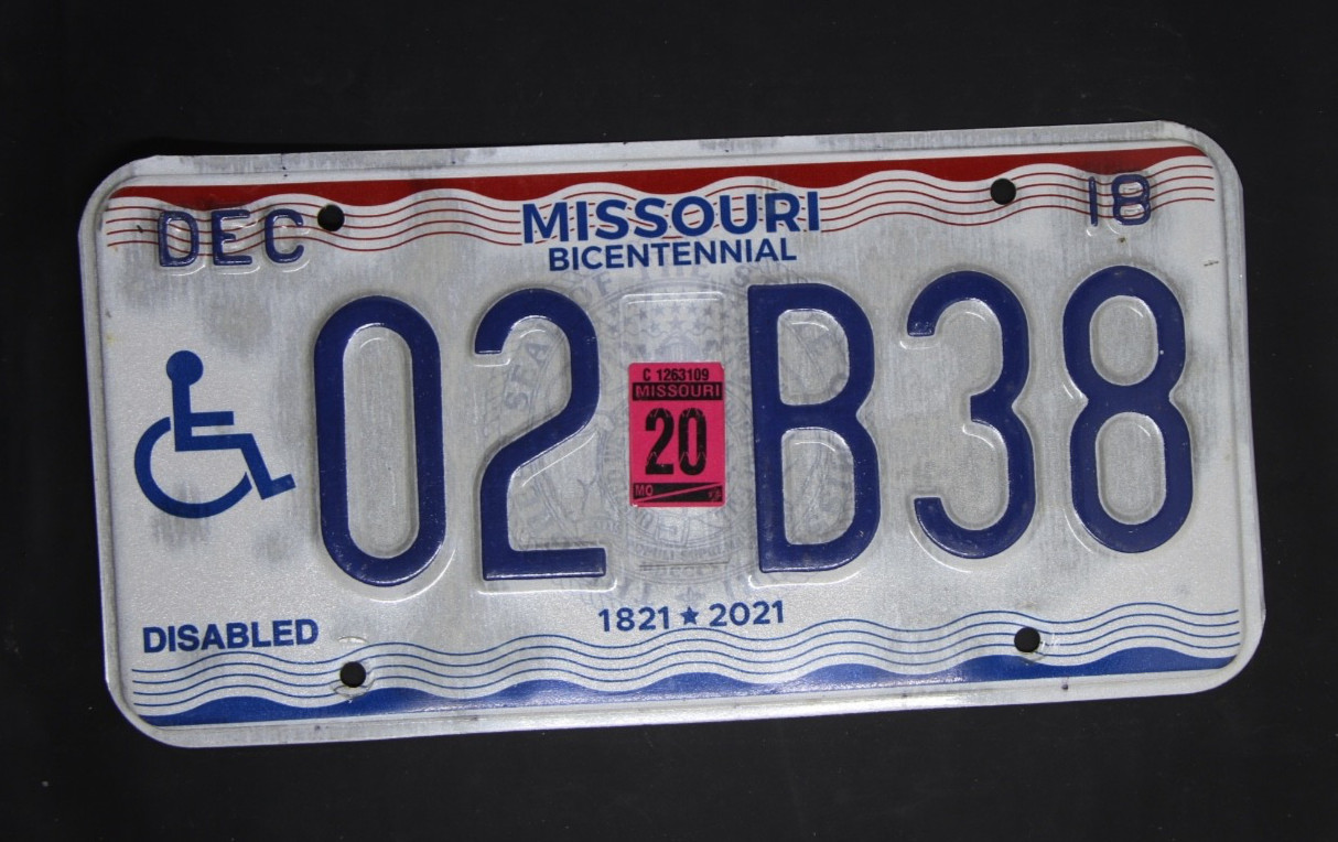 Original 2020 Missouri Bicentennial License Plate, Handicapped 02 B38