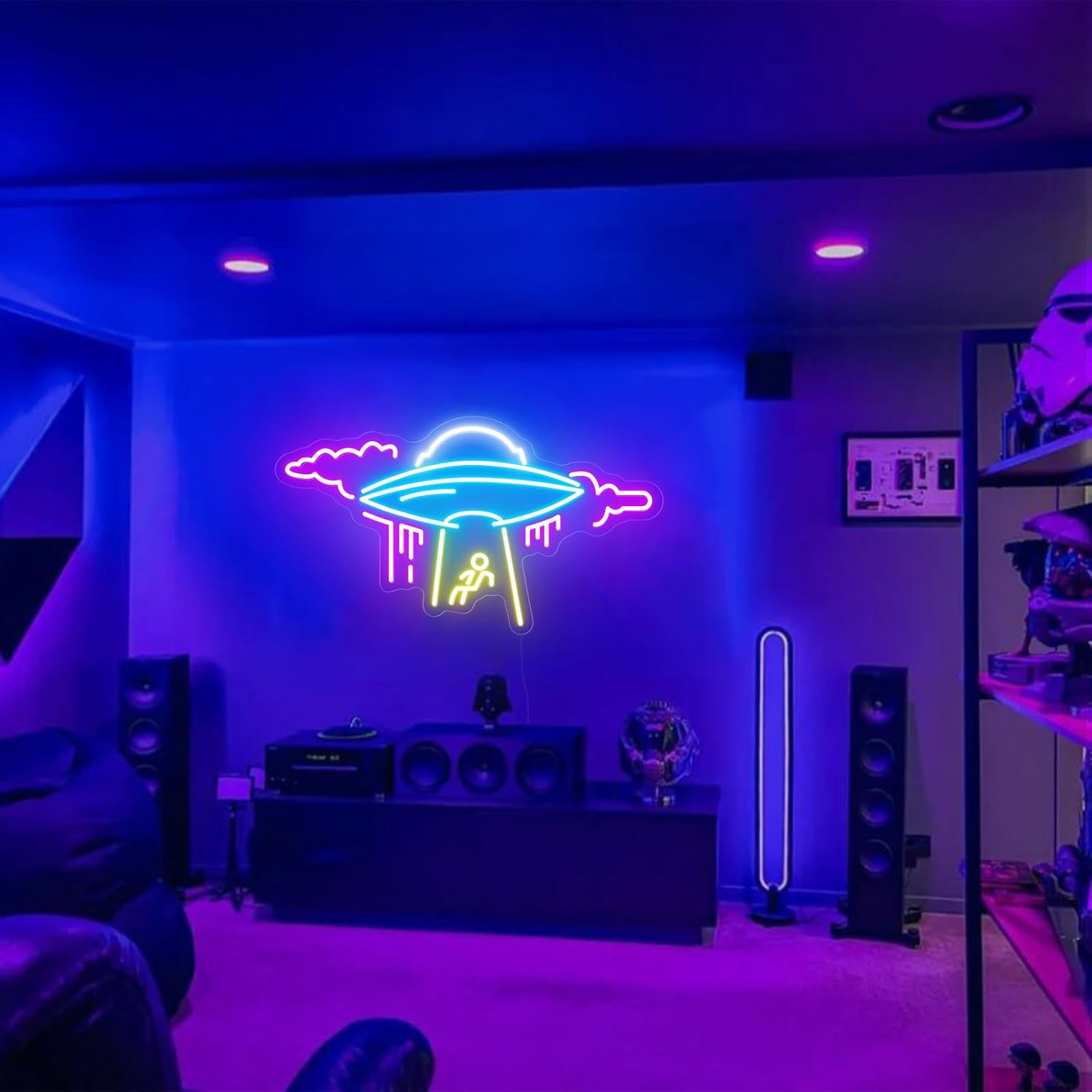 Large UFO Neon Sign, Spaceship LED Light for Bedroom Game Room Wall Decor