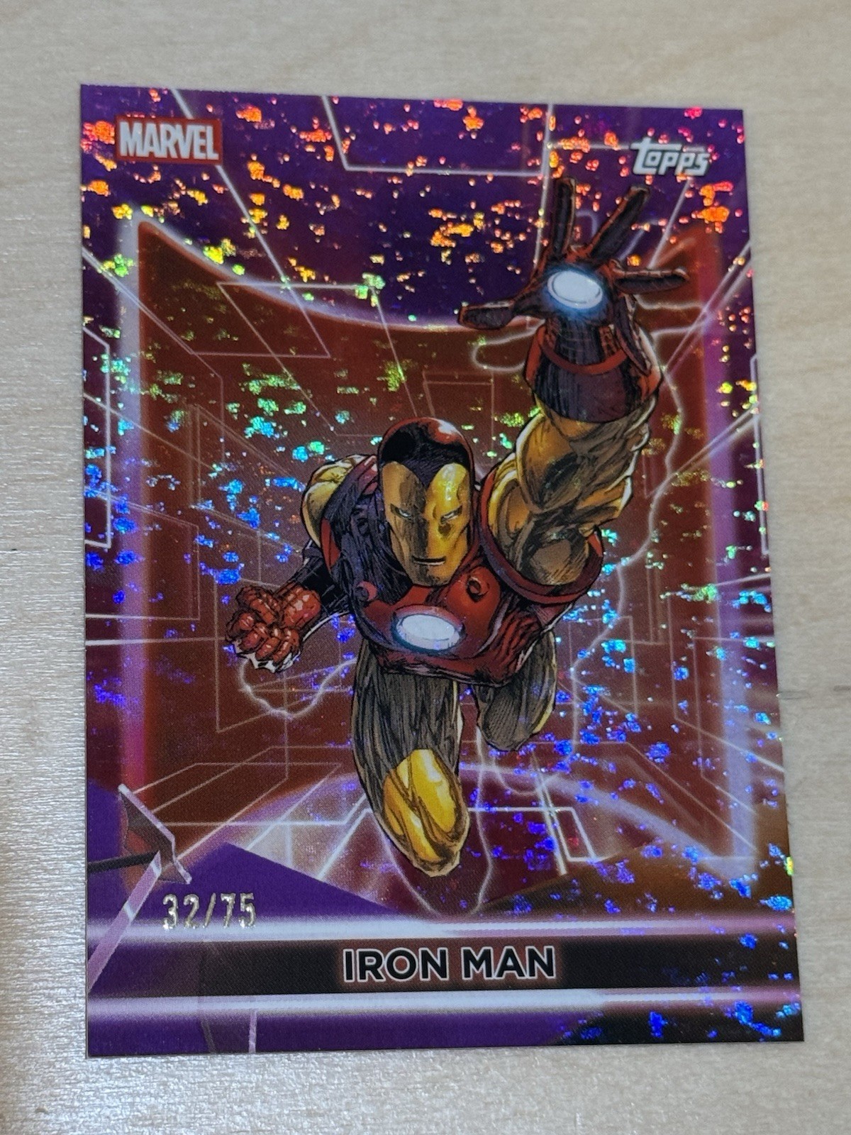 2026 Topps Marvel Neon IRON MAN Purple Sparkle Foil /75 Hobby Exclusive