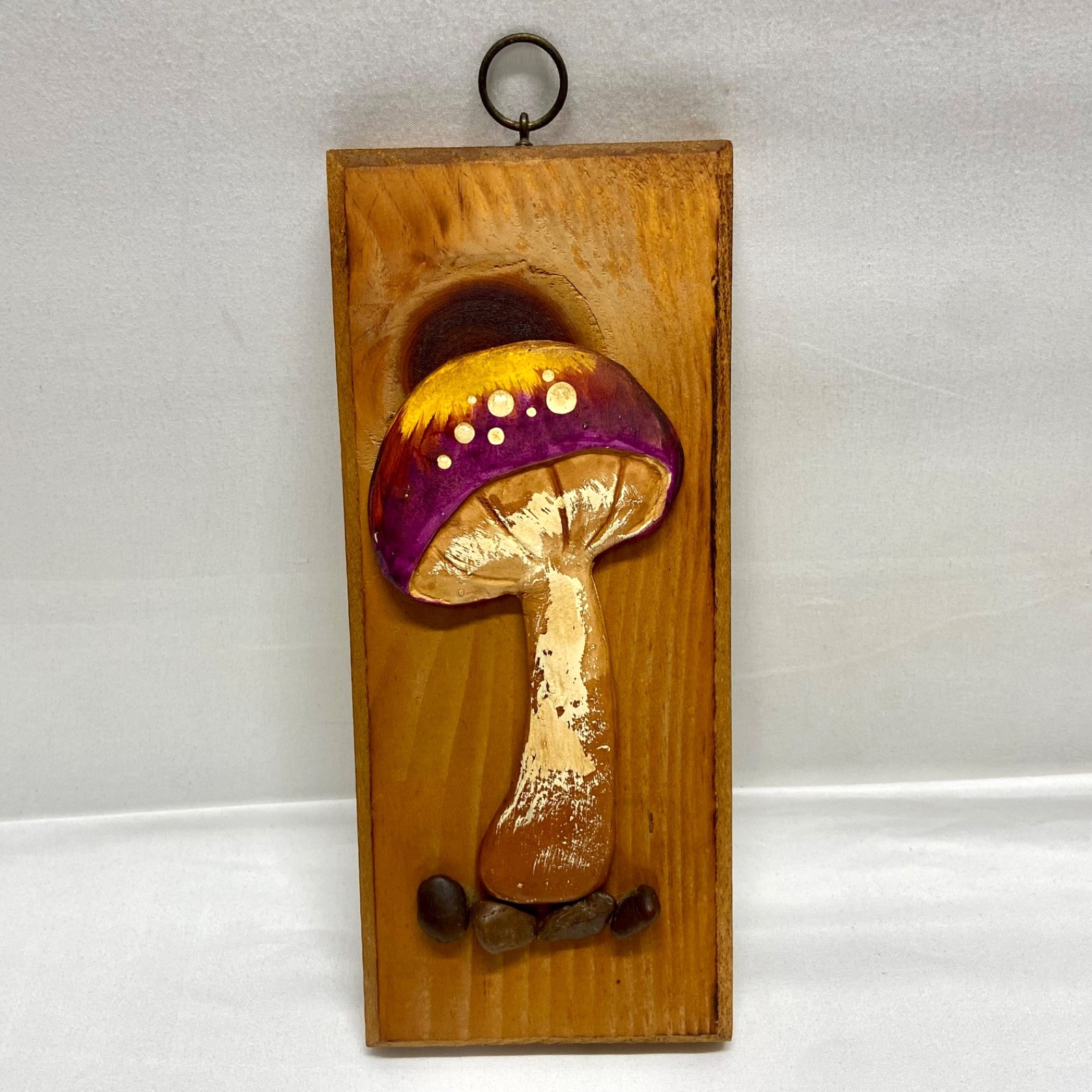 Vintage 1970\'s Wooden Mushroom Plaque 10\