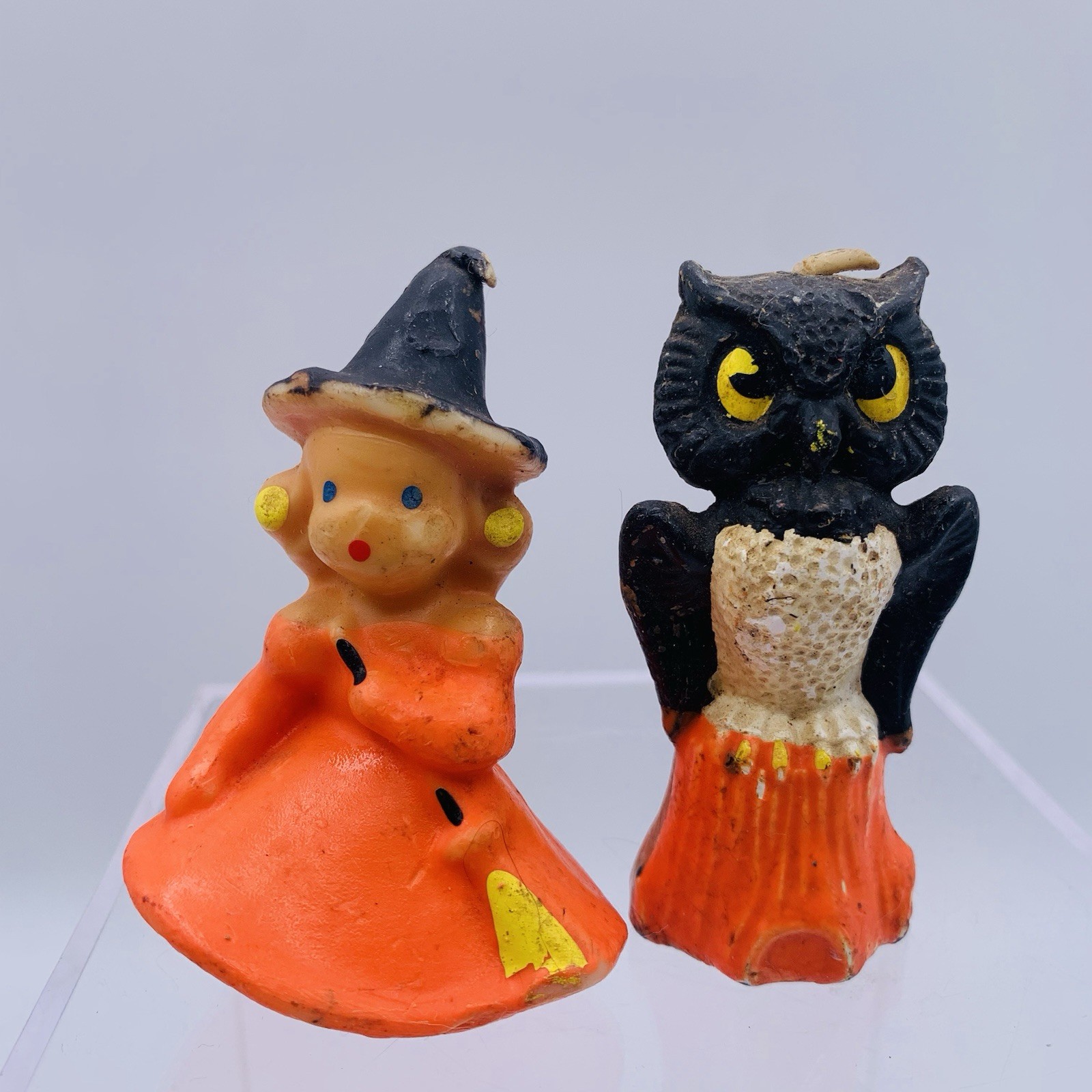 2 Vintage Gurley Halloween Small Candles Witch & Owl 1960’s