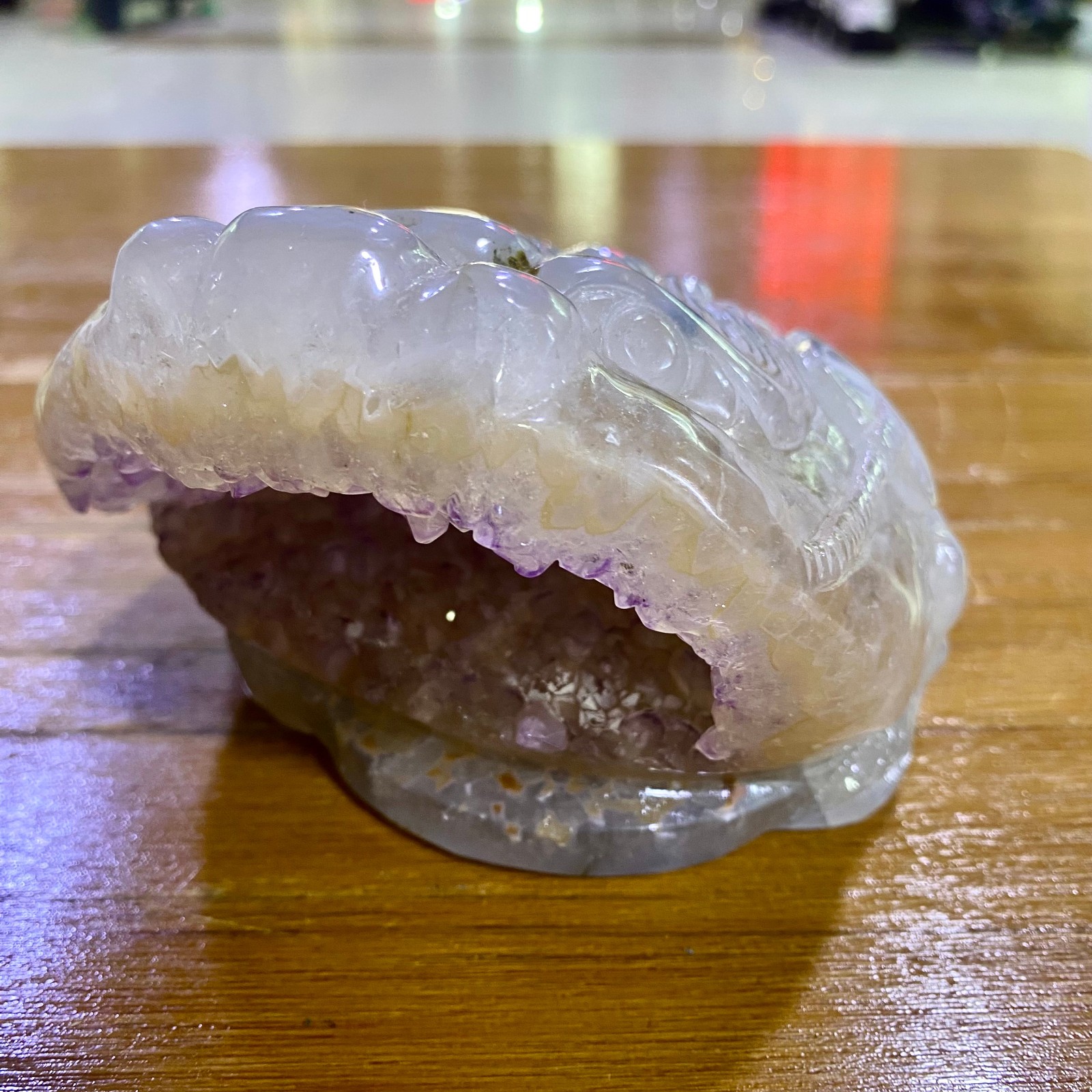 3LB Natural Beautiful Agate Amethyst Handmade Gold Toad Crystal Treatment-