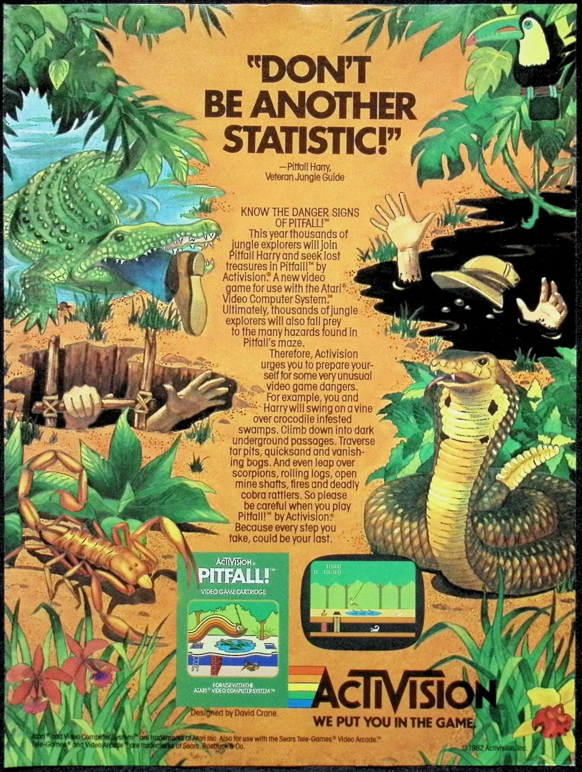 Activision Pitfall Atari Video Game Magazine Print Ad 1982 Pitfall Harry