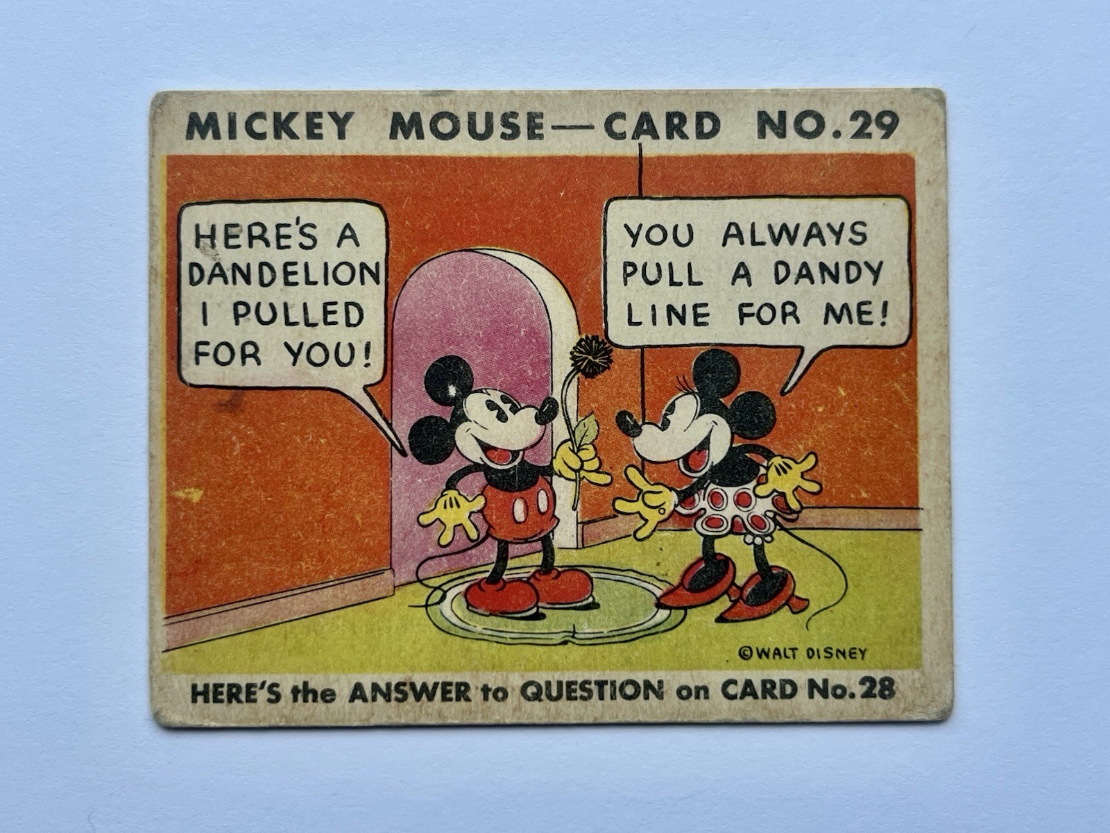1935 Mickey Mouse Gum Card R89 TYPE 2 - #29 - RARE - Dandelion W/ Minnie Mouse