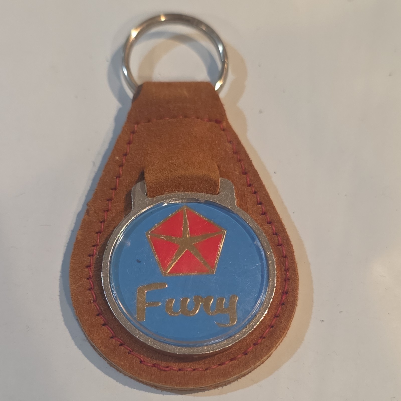 NOS Vtg 1970's Leather Plymouth Fury Key Chain Fob Ring Holder Mopar Muscle Car