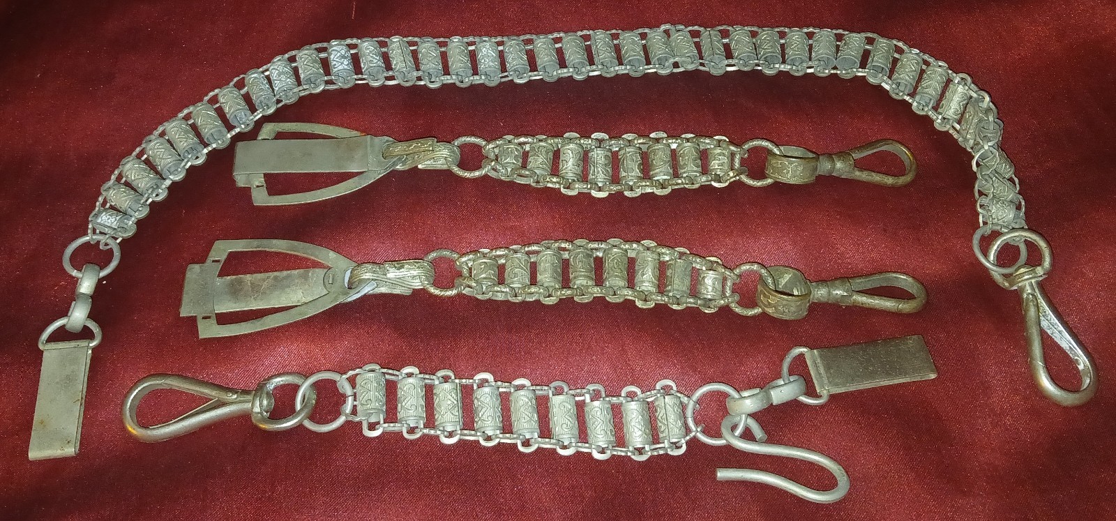 Vtg Antique Knights Templar Masonic Sword Chain Hanger Set Regalia Barrel Link