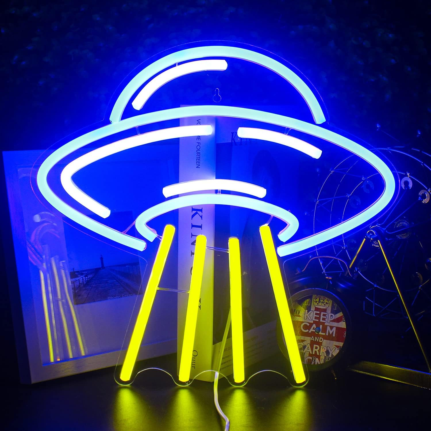 UFO Neon Sign for Room Alien LED Neon Light Spaceship Dimmable Space Neon Signs