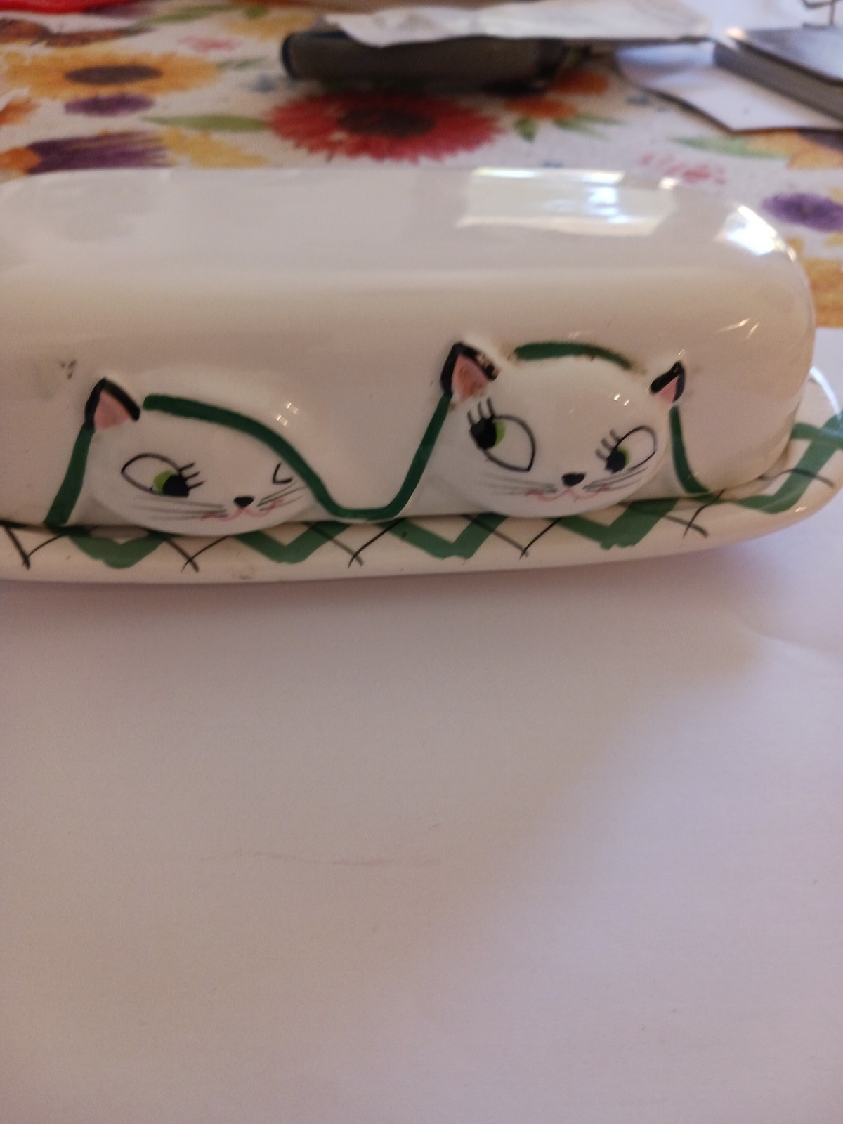Holt Howard 1958 Cozy Kitten Butter Dish with Cover Cute Tiny Production Flaws