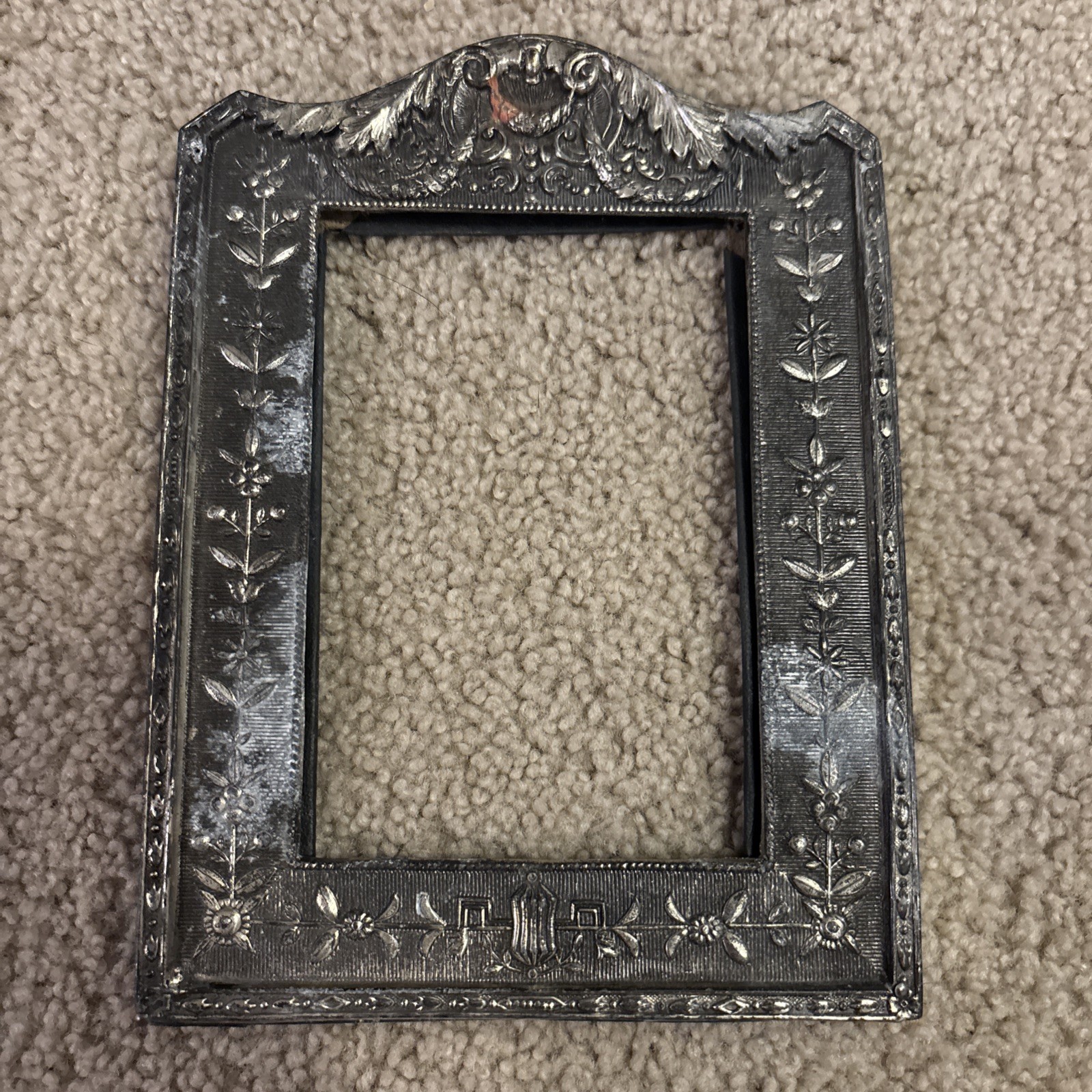Antique French Louis XVI Metal Picture Frame Ribbon Bow Lyre Foundry Star Stamp