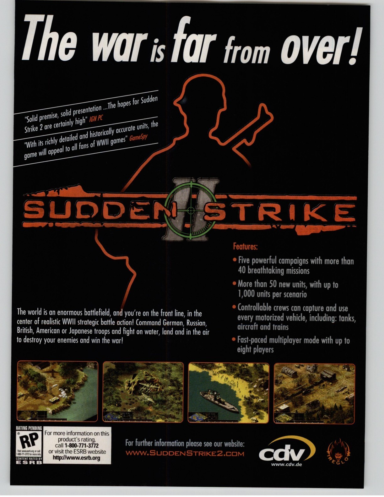 Sudden Strike II 2 PC 2003 Vintage Print Ad/Poster Official WWII Game Promo Rare