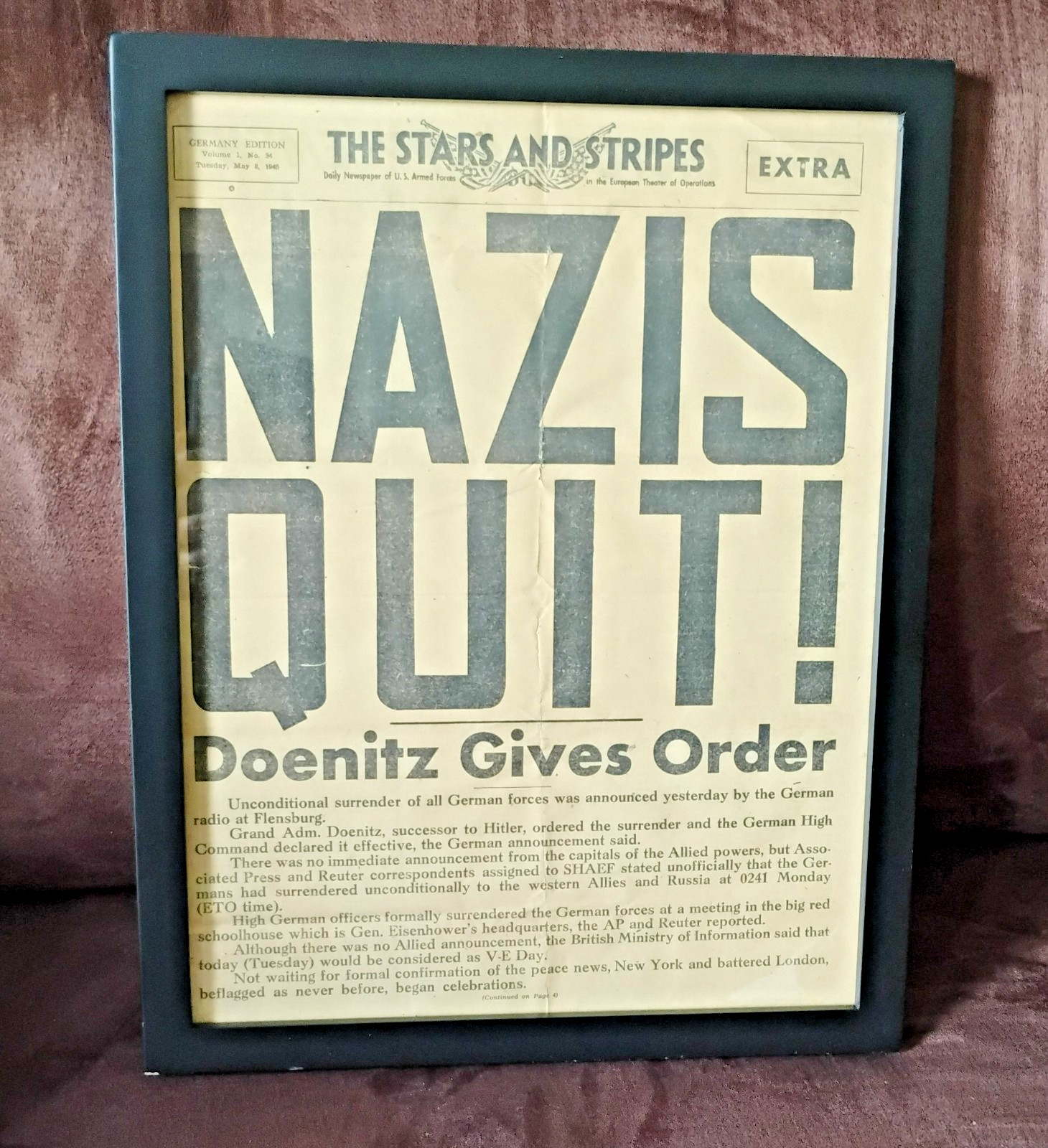 Nazis Quit Stars and Stripes Newspaper Germany Edition (May 8th, 1945) V-E Day