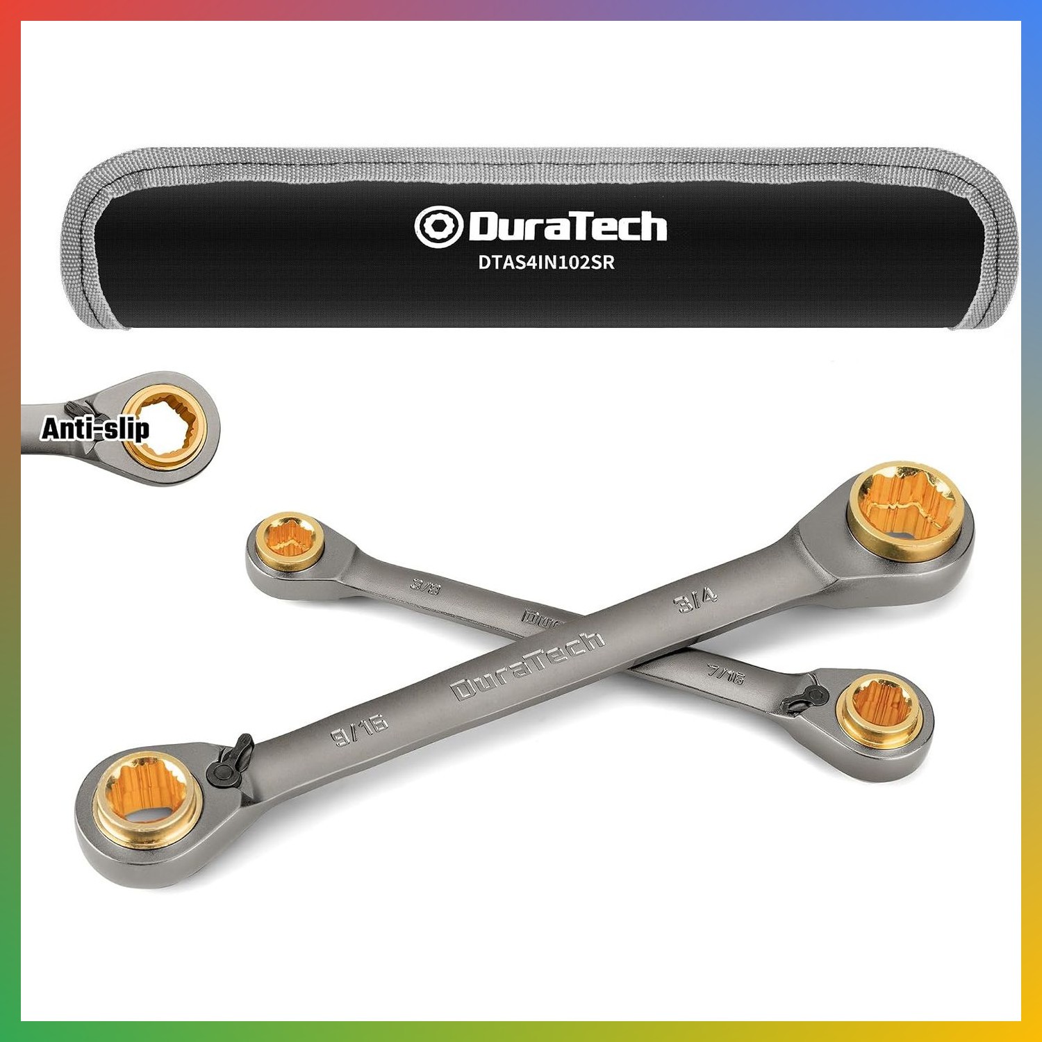 4-in-1 Anti-Slip Reversible Ratcheting Box Wrench Set, SAE