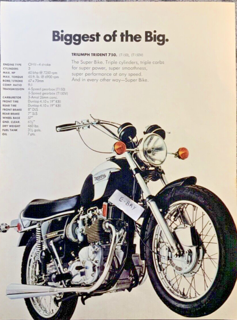 1971 Triumph 750 Trident. Original Vintage Ad from 1971