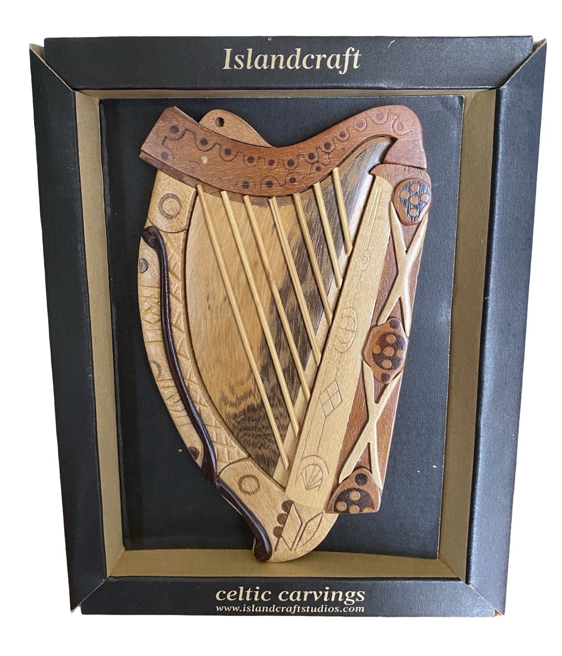 Islandcraft Harp Handcrafted Celtic Carvings Wood Wall Art Musical New In Box