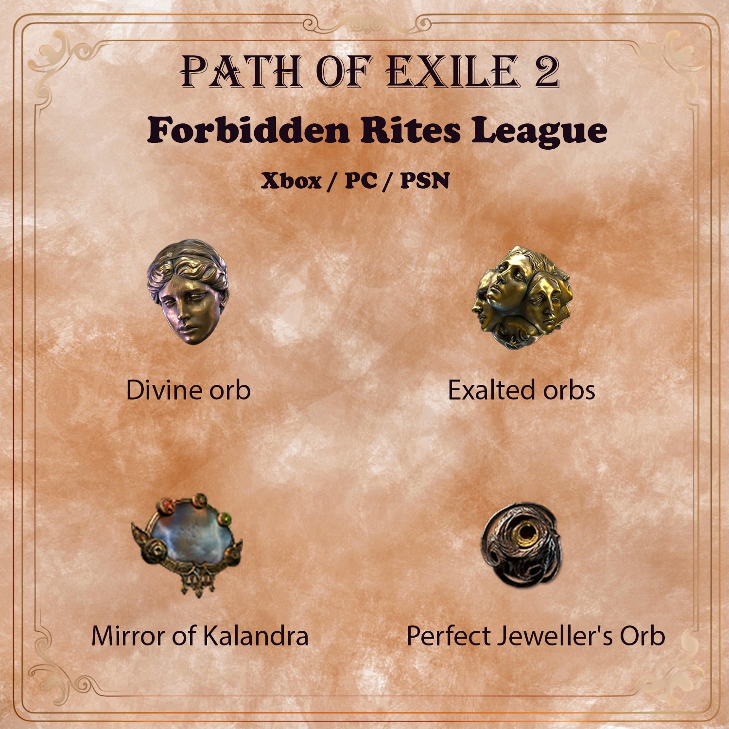 Path of Exile 2 Forbidden Rites League Divine Orb Mirror of Kalandra POE 2