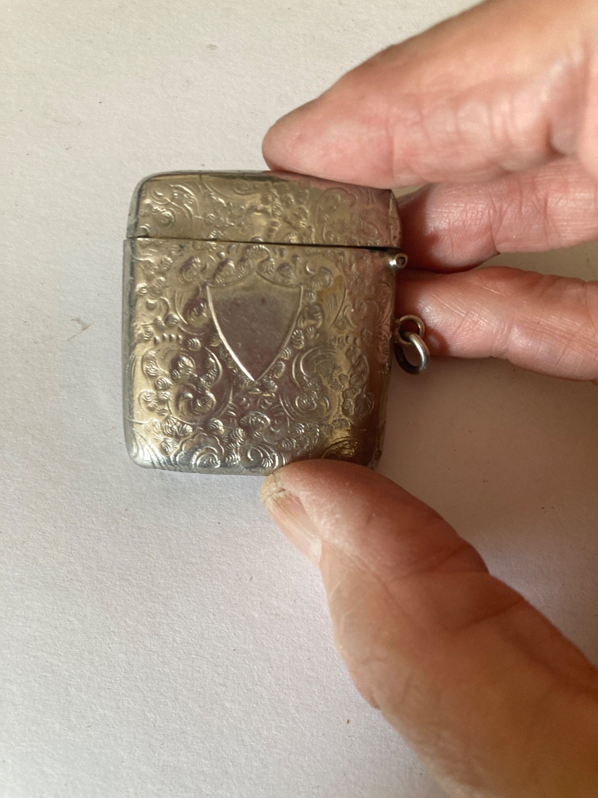 Antique Victorian Silver Plate Vesta Case Match Safe, fob 1 3/4\